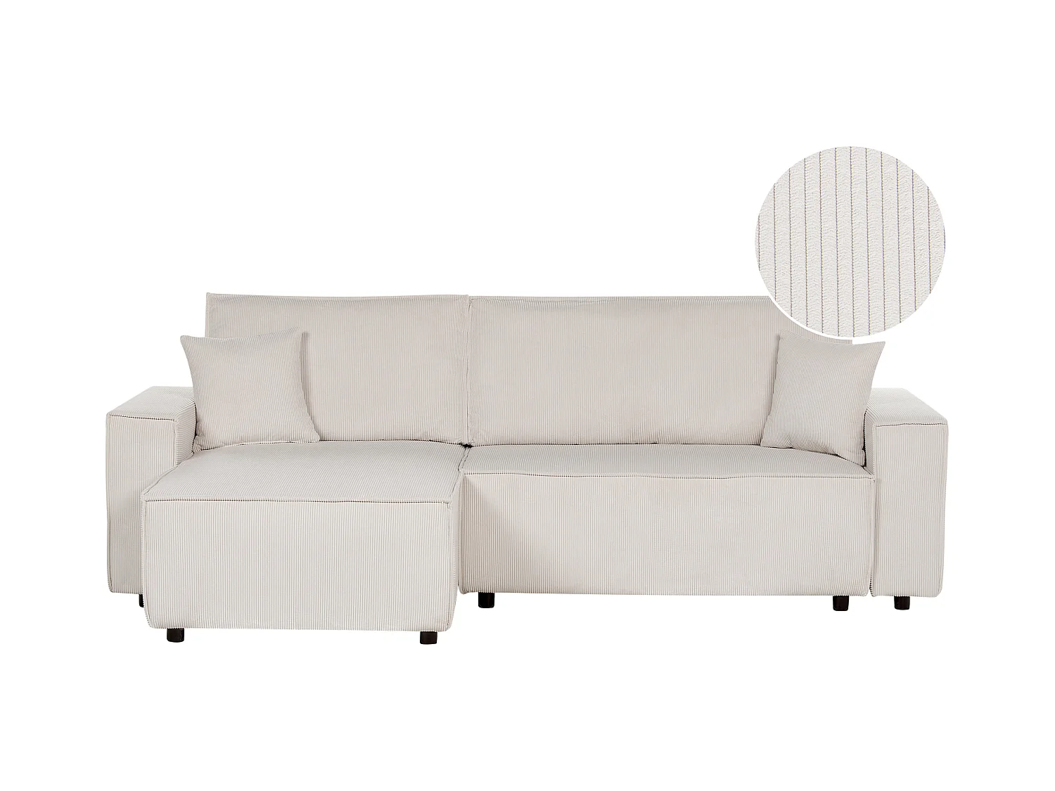 Canapé-lit Angle gauche Extensible pour Couchage et Coussins Amovibles Rembourrés en Velours Côtelé Blanc Cassé Abacka