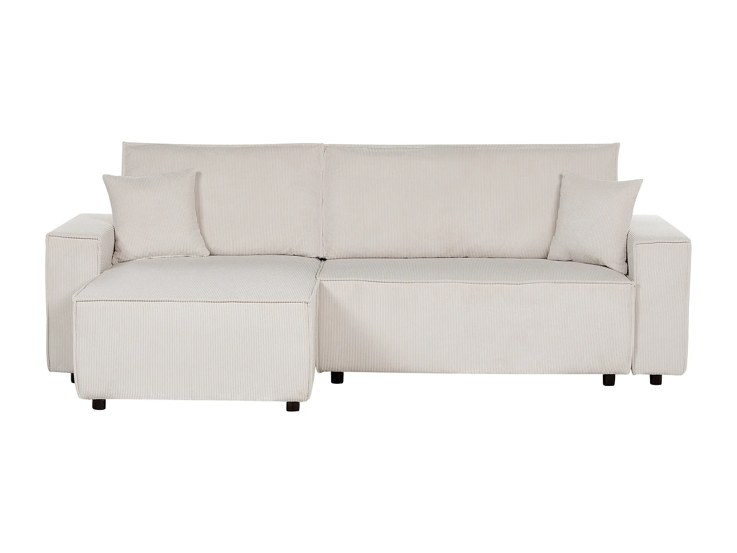 Canapé-lit Angle Droite Extensible pour Couchage et Coussins Amovibles Rembourrés en Velours Côtelé Blanc Cassé Abacka