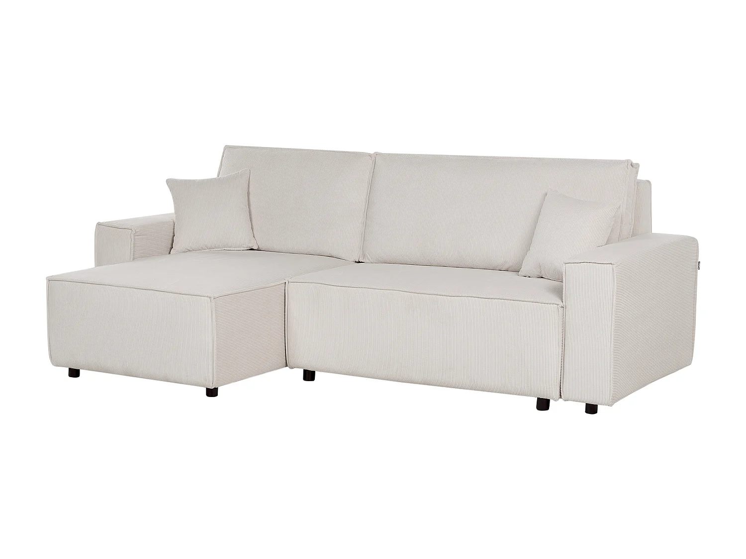 Canapé-lit Angle Droite Extensible pour Couchage et Coussins Amovibles Rembourrés en Velours Côtelé Blanc Cassé Abacka