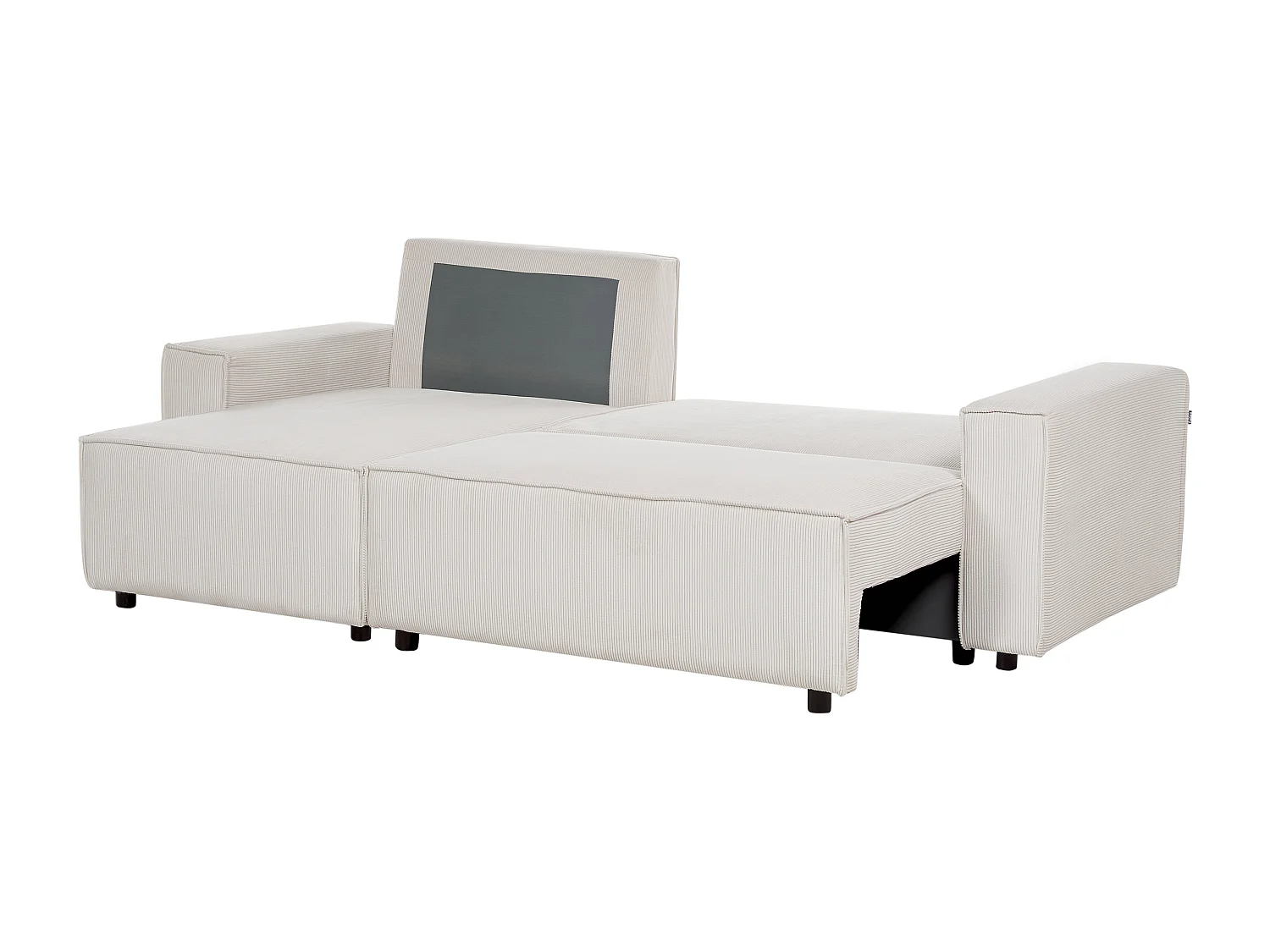 Canapé-lit Angle Droite Extensible pour Couchage et Coussins Amovibles Rembourrés en Velours Côtelé Blanc Cassé Abacka