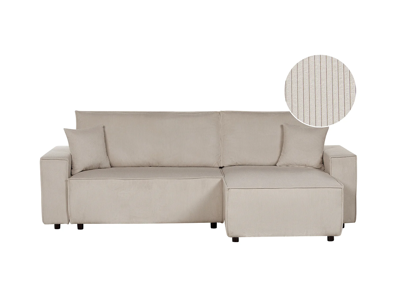 Canapé-lit Angle droite Extensible pour Couchage et Coussins Amovibles Rembourrés en Velours Côtelé Beige Abacka