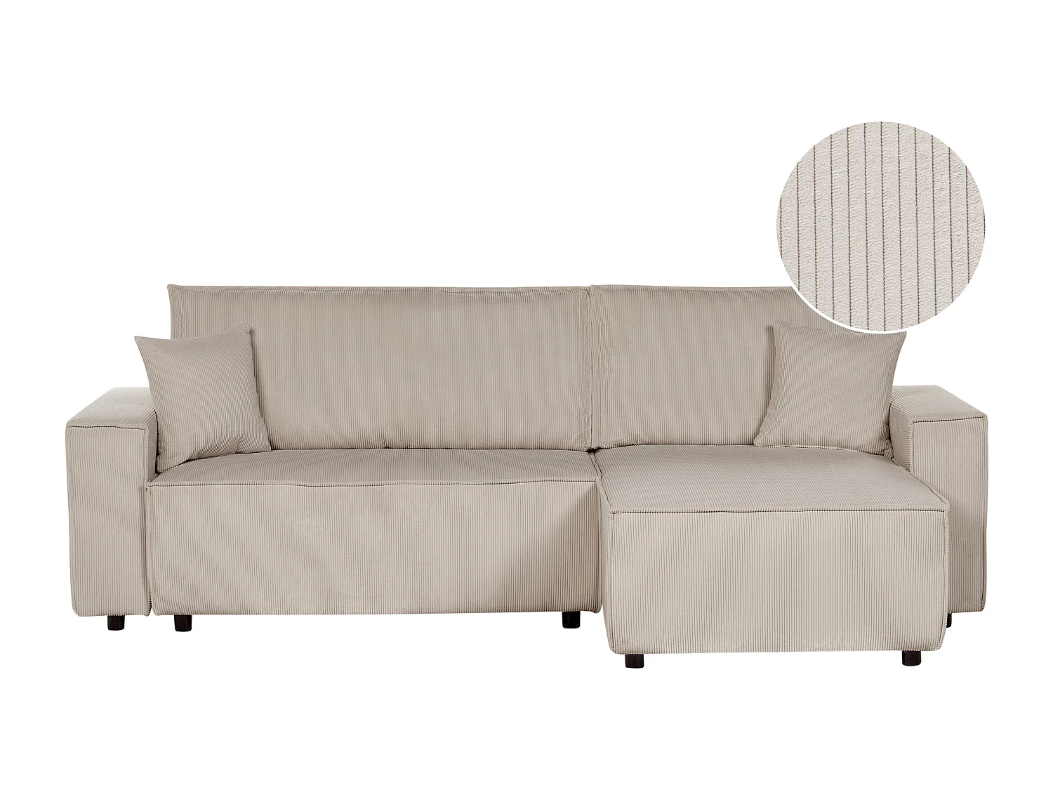 Canapé-lit Angle Gauche Extensible pour Couchage et Coussins Amovibles Rembourrés en Velours Côtelé Beige Abacka
