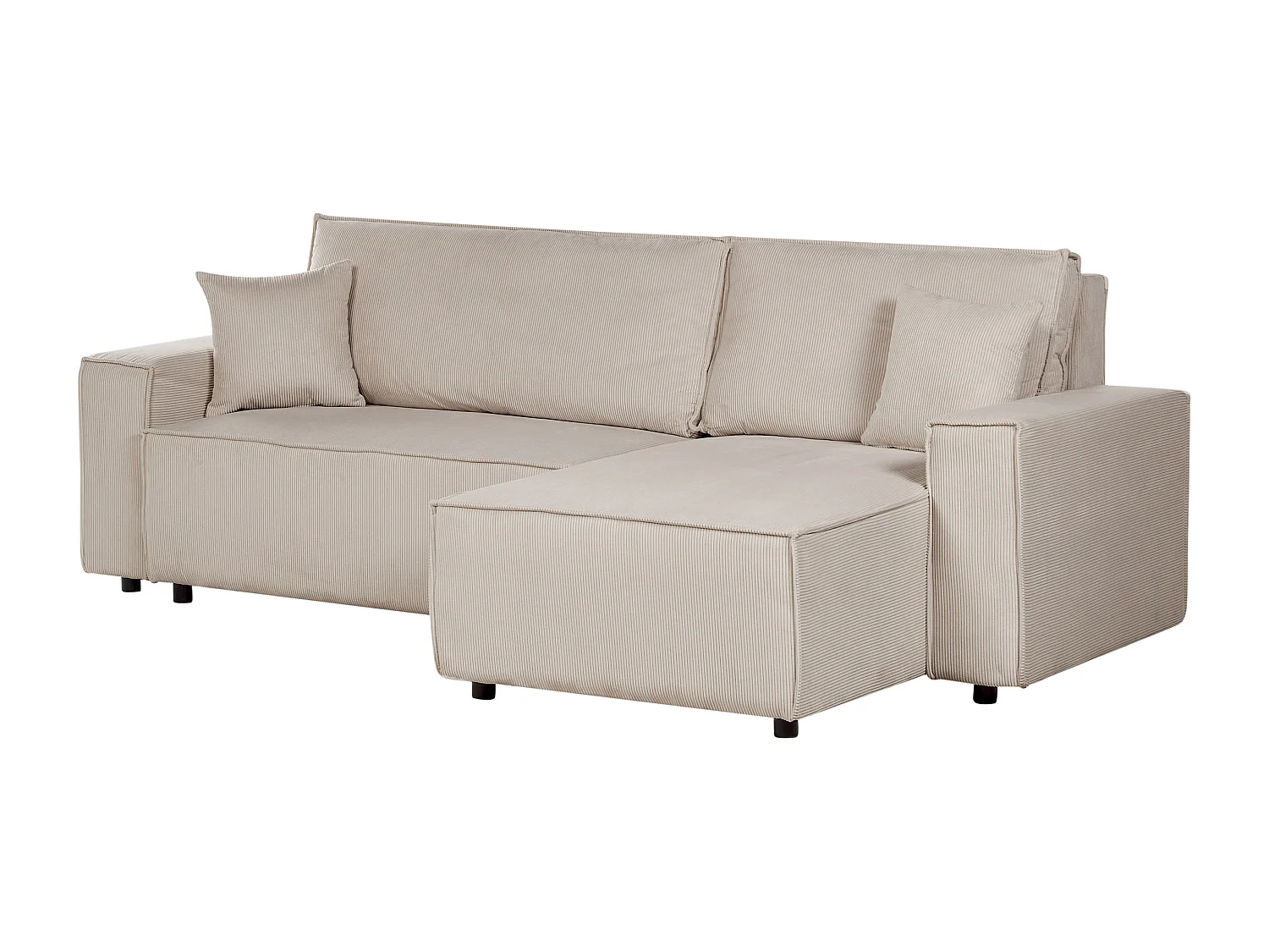 Canapé-lit Angle Gauche Extensible pour Couchage et Coussins Amovibles Rembourrés en Velours Côtelé Beige Abacka