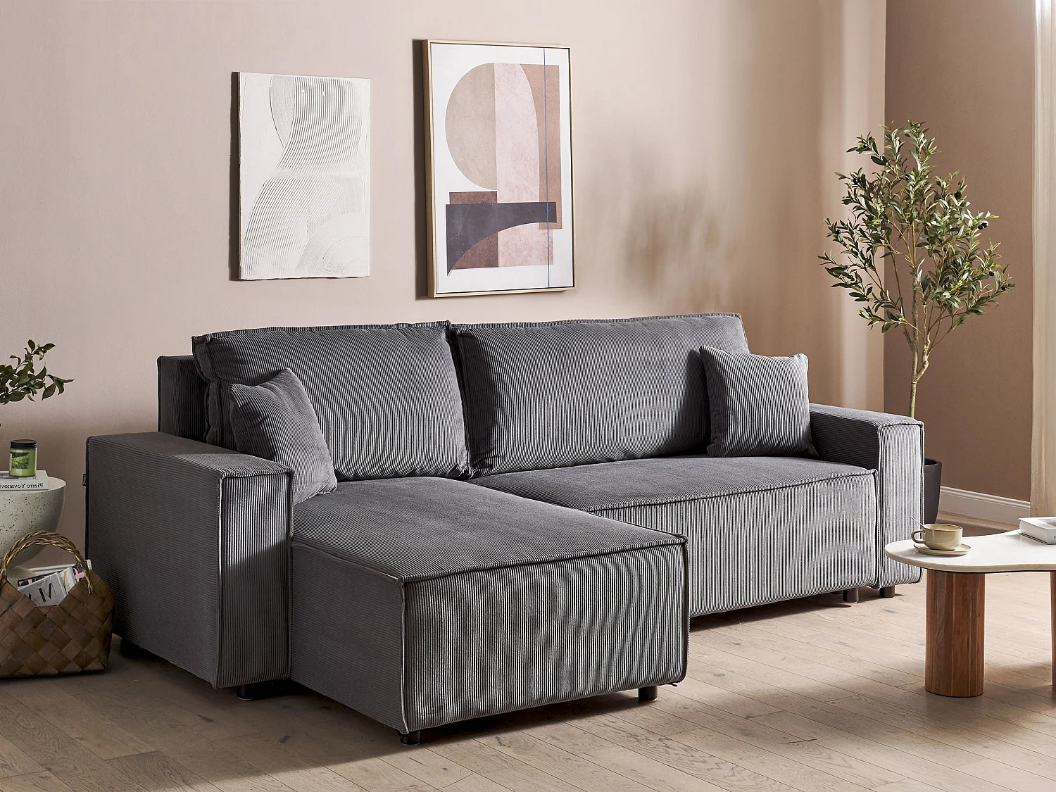 Sofá-cama de canto ABACKA Bombazine Cinzento grafite 3 lugares à direita