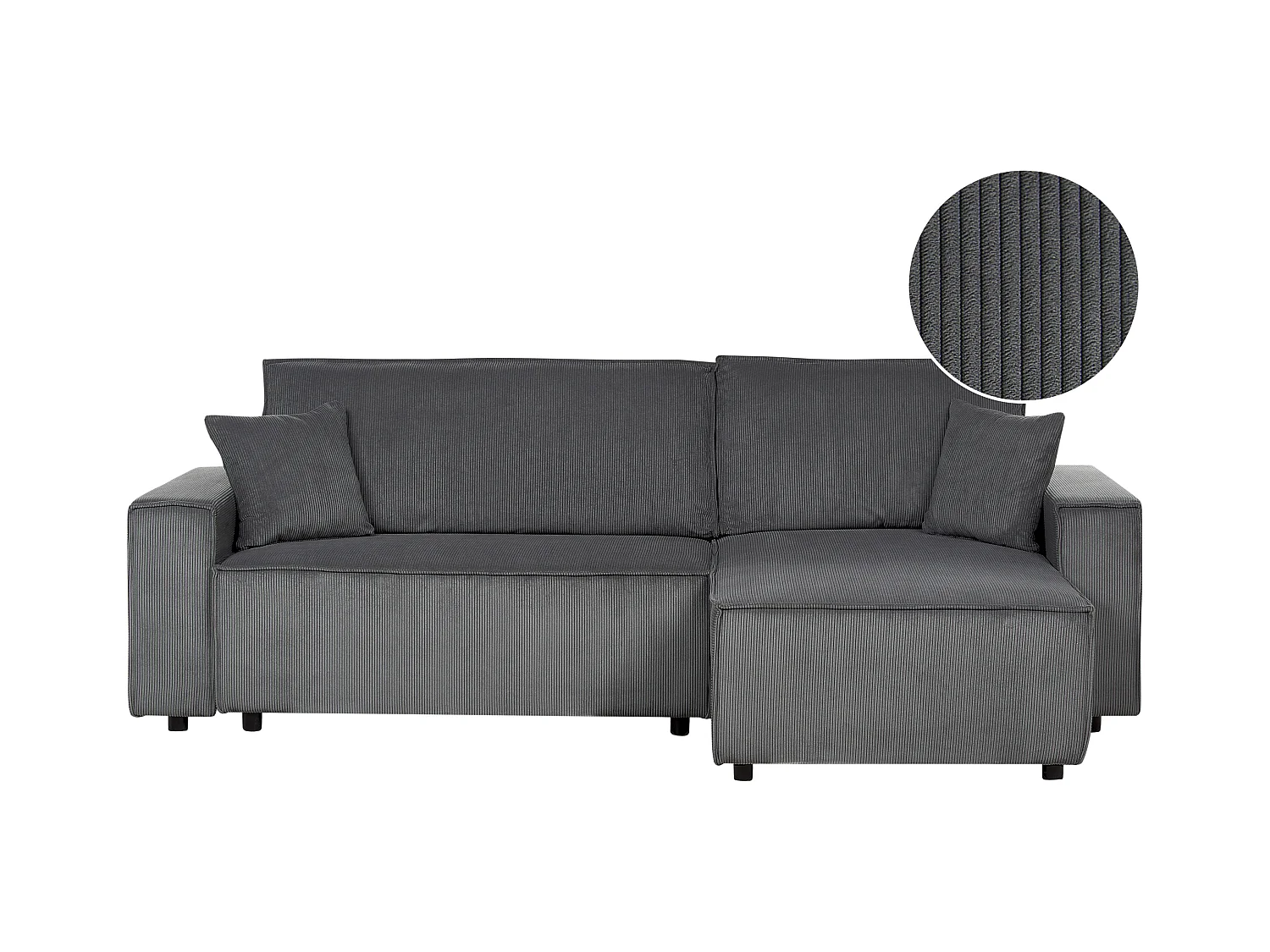 Canapé-lit Angle droite Extensible pour Couchage et Coussins Amovibles Rembourrés en Velours Côtelé Gris Graphite Abacka