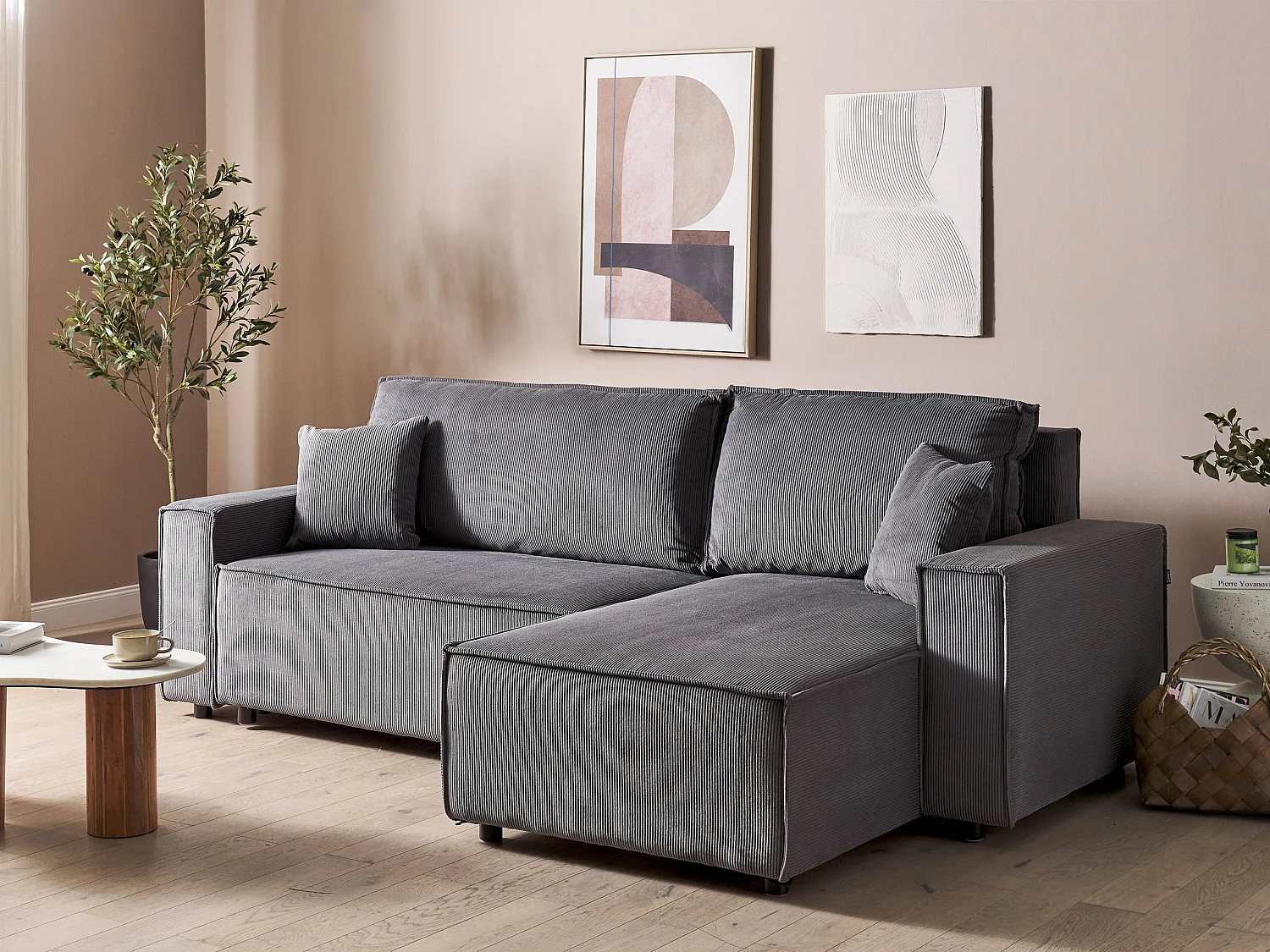 Sofá-cama de canto ABACKA Bombazine Cinzento grafite 3 lugares à esquerda