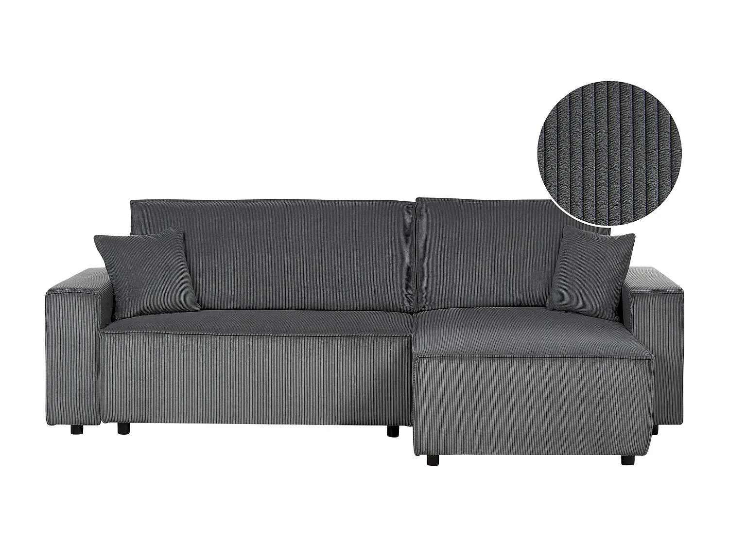 Canapé-lit Angle Gauche Extensible pour Couchage et Coussins Amovibles Rembourrés en Velours Côtelé Gris Graphite Abacka