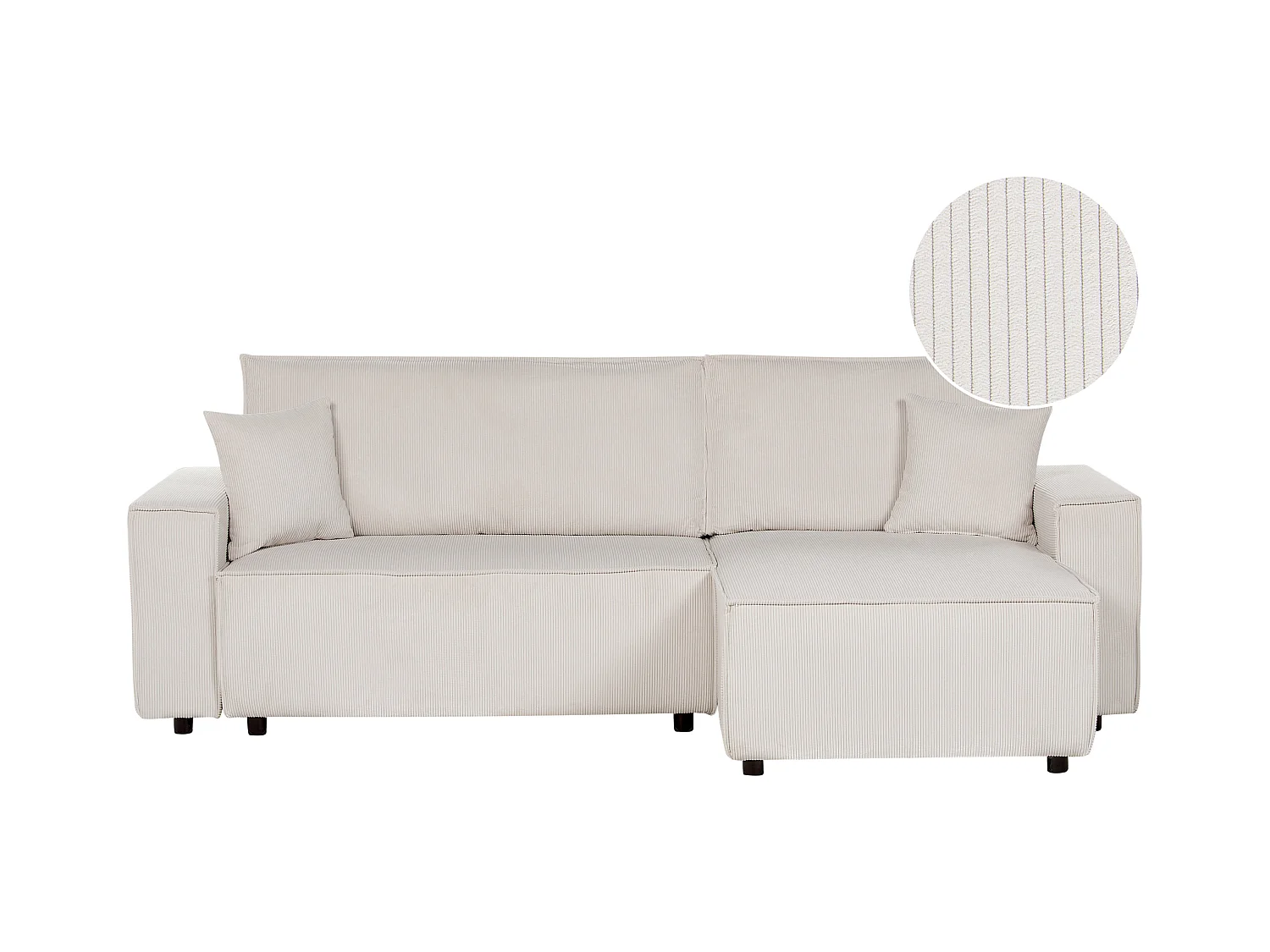 Canapé-lit Angle droite Extensible pour Couchage et Coussins Amovibles Rembourrés en Velours Côtelé Blanc Cassé Abacka
