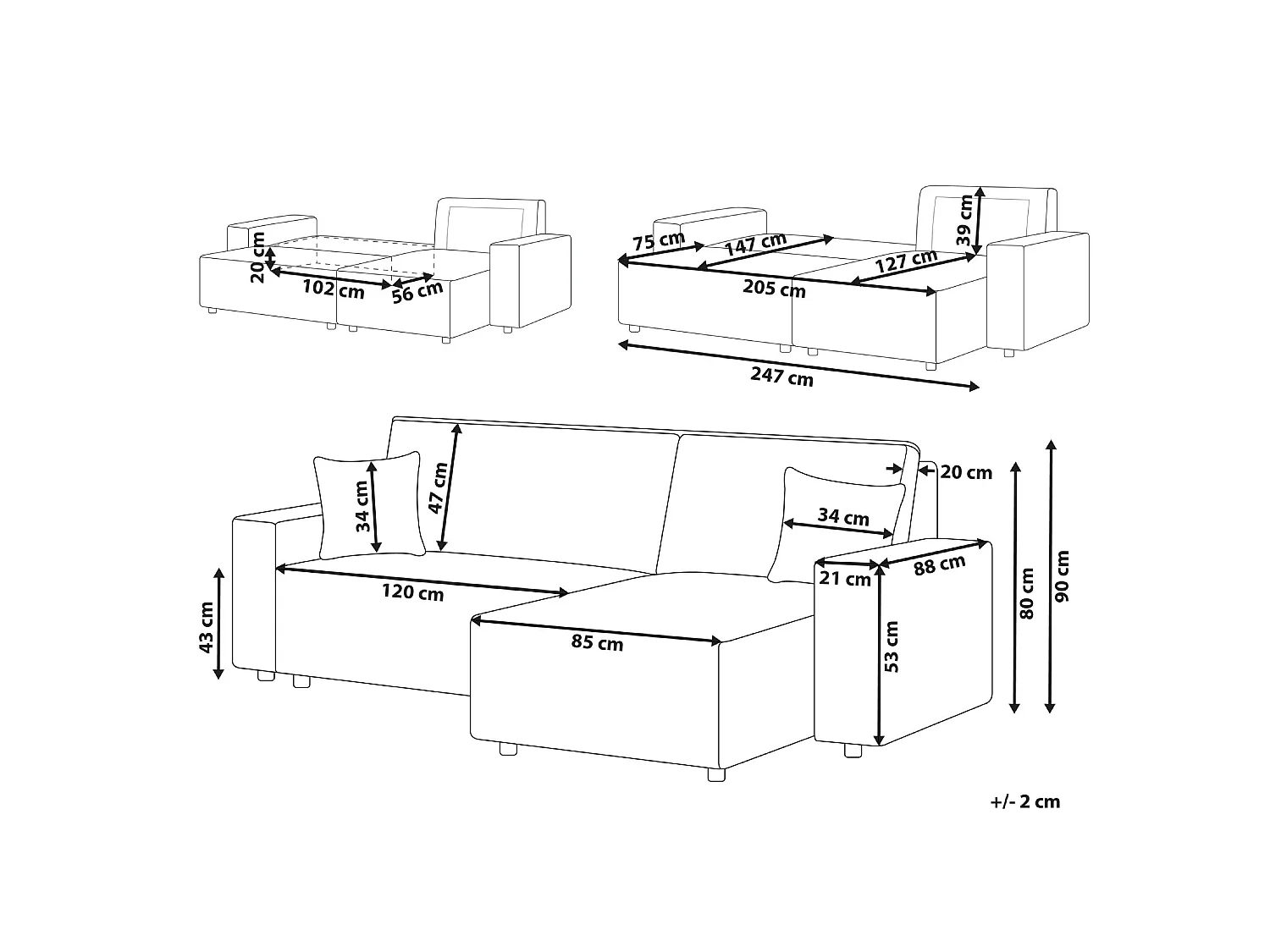Corner Sofa Bed 3 Seater ABACKA Corduroy Off-White Left Hand