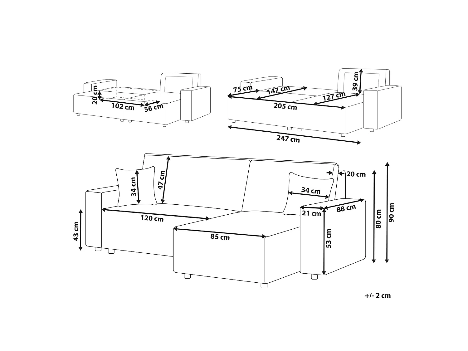 Corner Sofa Bed 3 Seater ABACKA Corduroy Off-White Left Hand