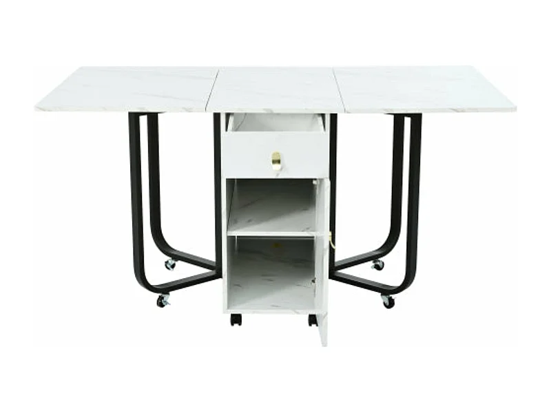 Table à manger pliante blanche et noire, peu encombrante,d150cm×h76cm