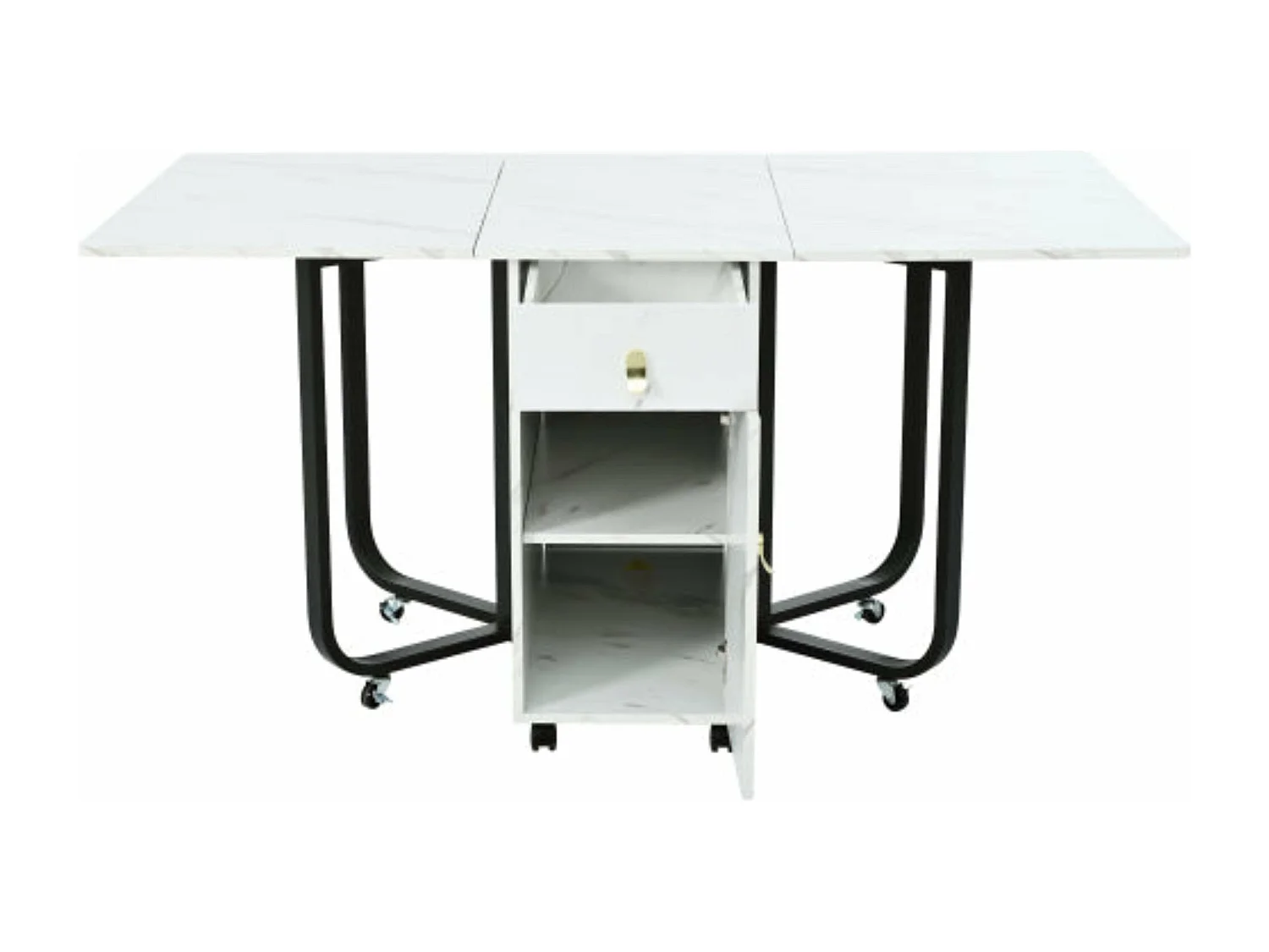 Table à manger pliante blanche et noire, peu encombrante,d150cm×h76cm