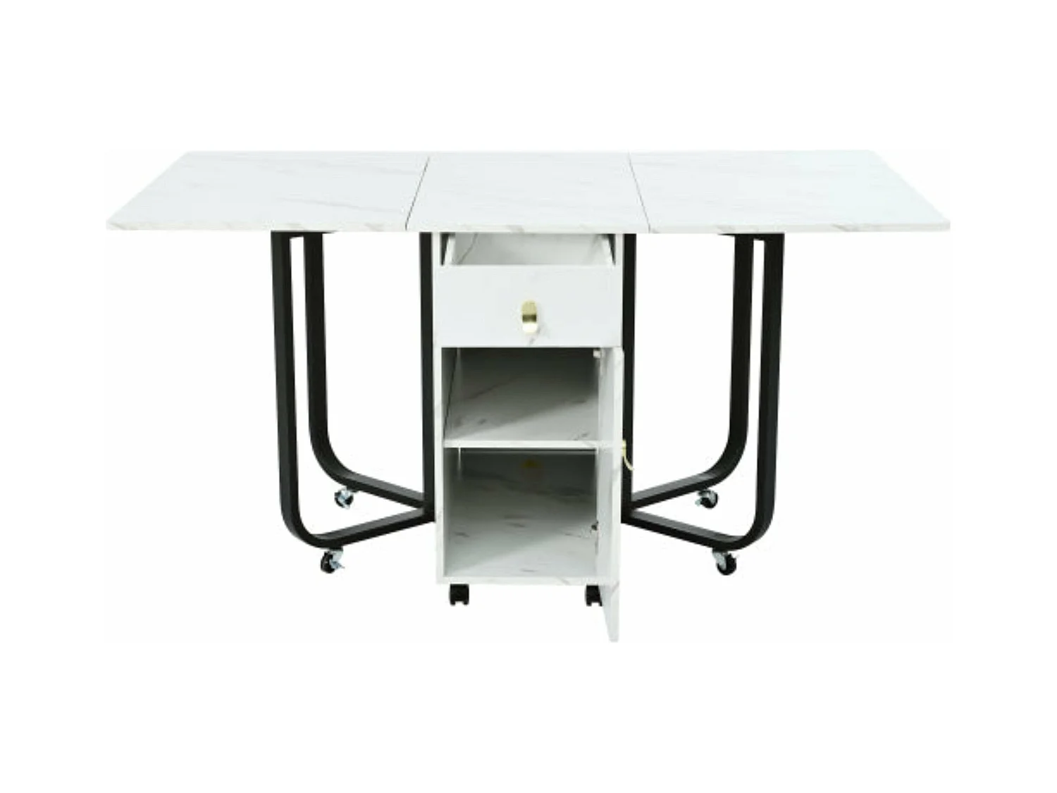 Table à manger pliante blanche et noire, peu encombrante,d150cm×h76cm