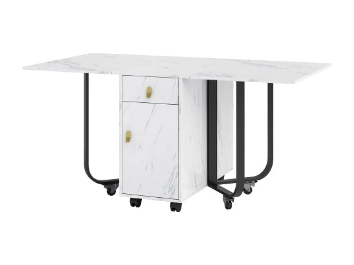 Table à manger pliante blanche et noire, peu encombrante,d150cm×h76cm