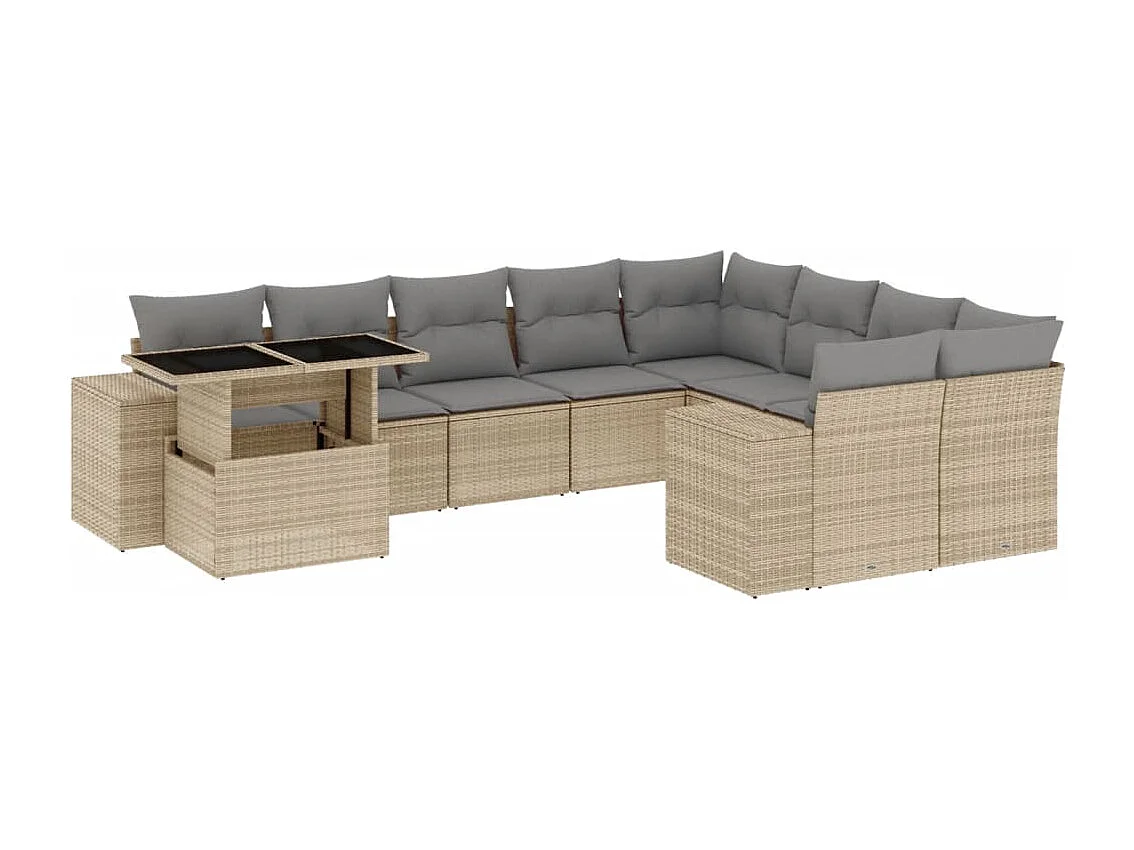 Salon de jardin avec coussins 10 pcs beige résine tressée
