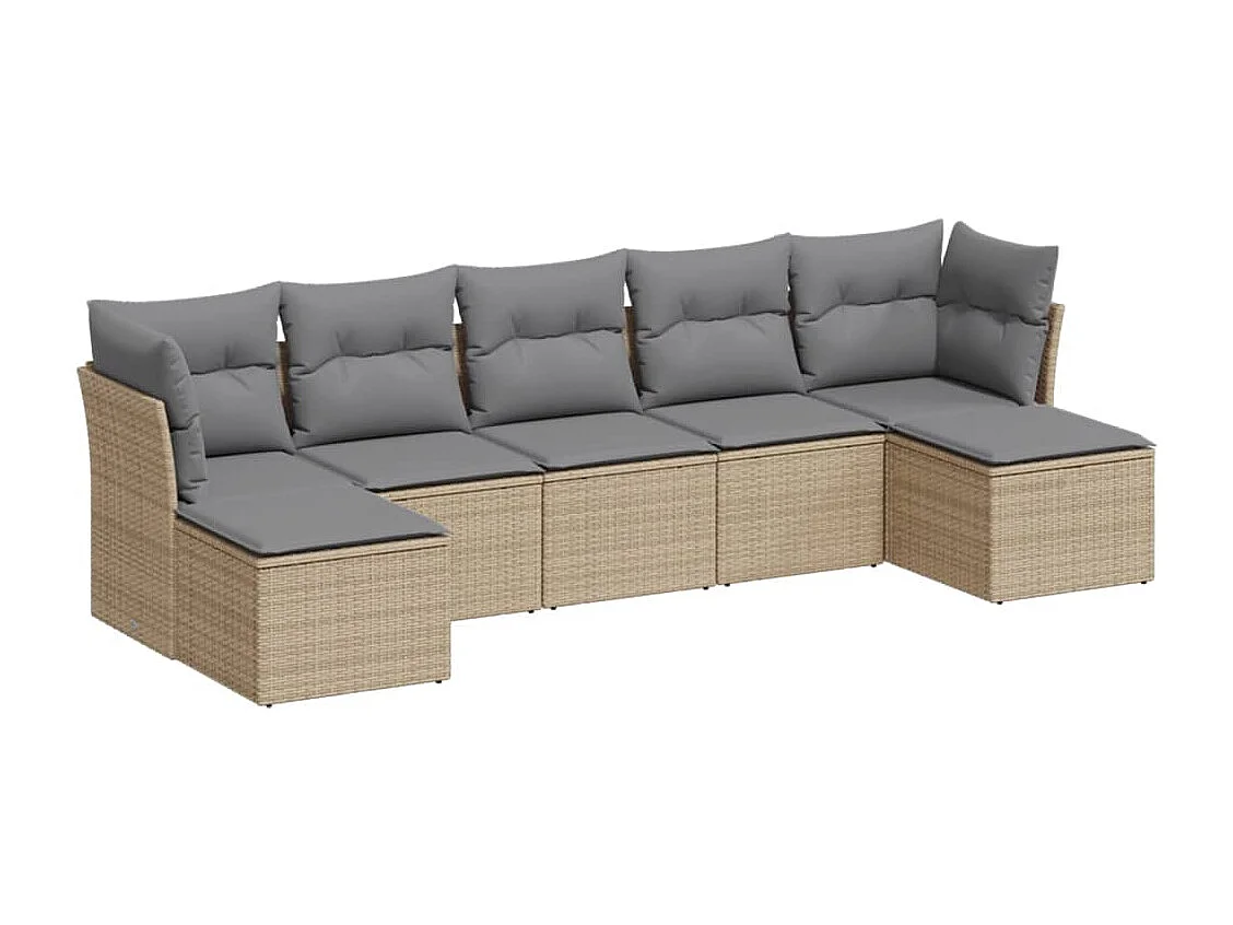 Salon de jardin avec coussins 7 pcs beige résine tressée