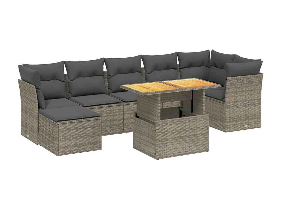 8-tlg. Garten-Sofagarnitur mit Kissen Grau Poly Rattan