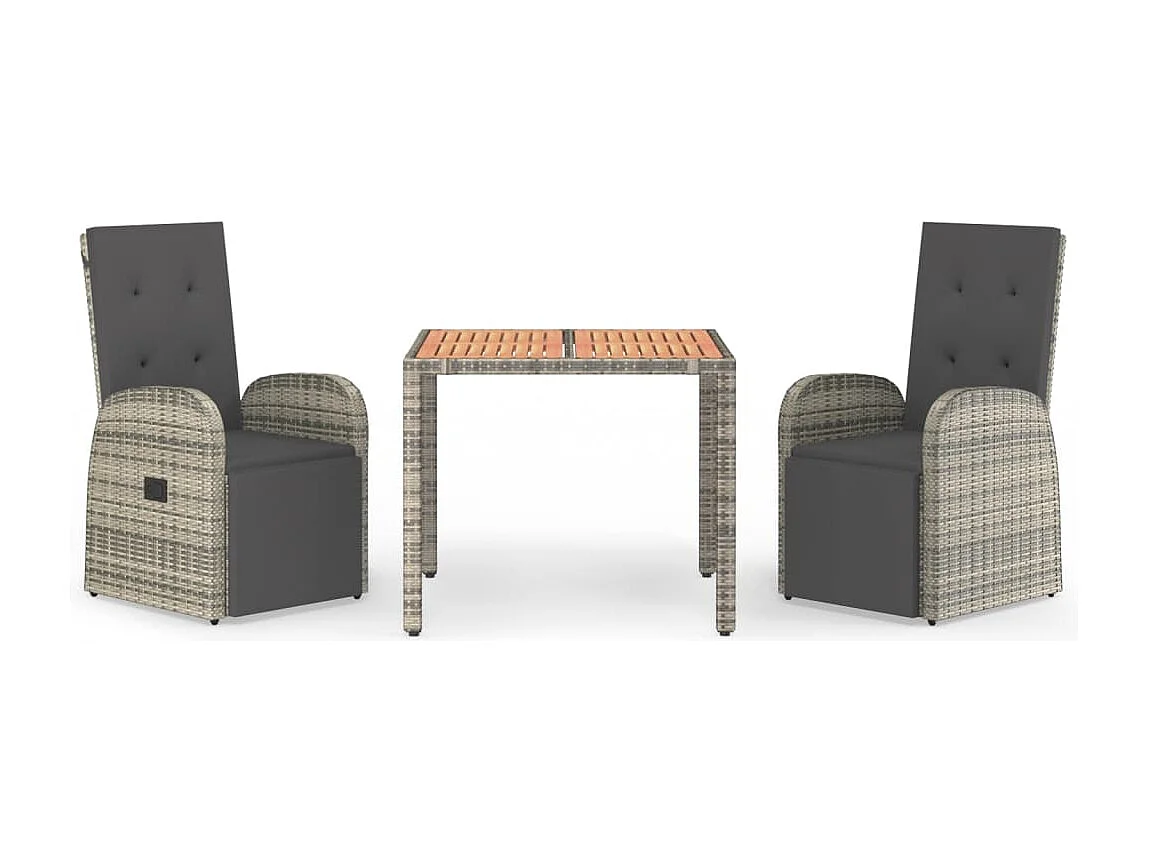 Ensemble à manger de jardin 3 pcs coussins gris résine tressée