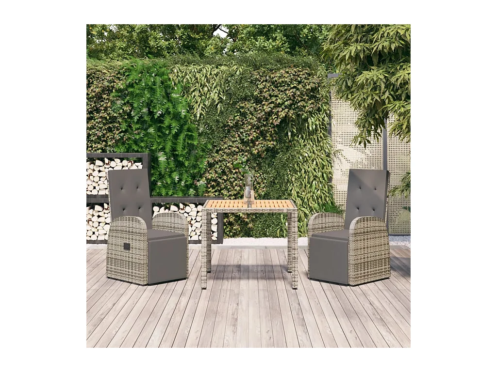 Ensemble à manger de jardin 3 pcs coussins gris résine tressée