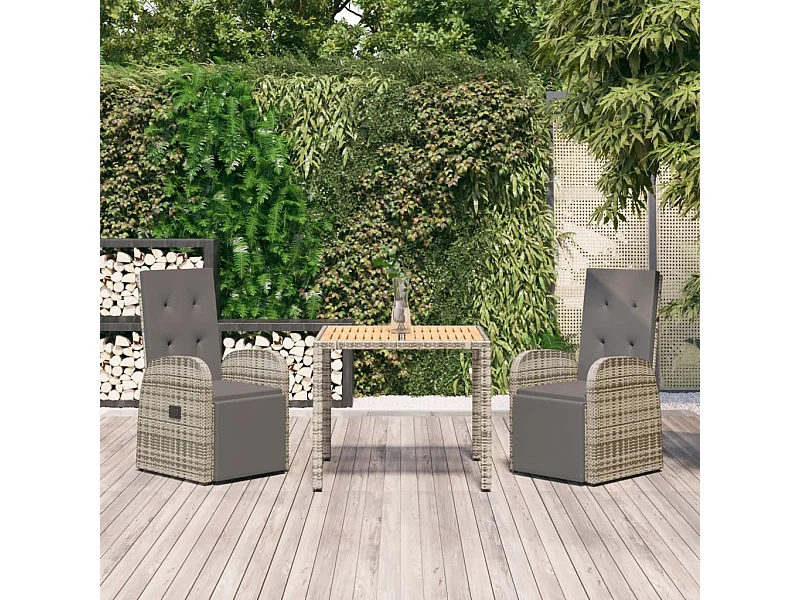 Ensemble à manger de jardin 3 pcs coussins gris résine tressée