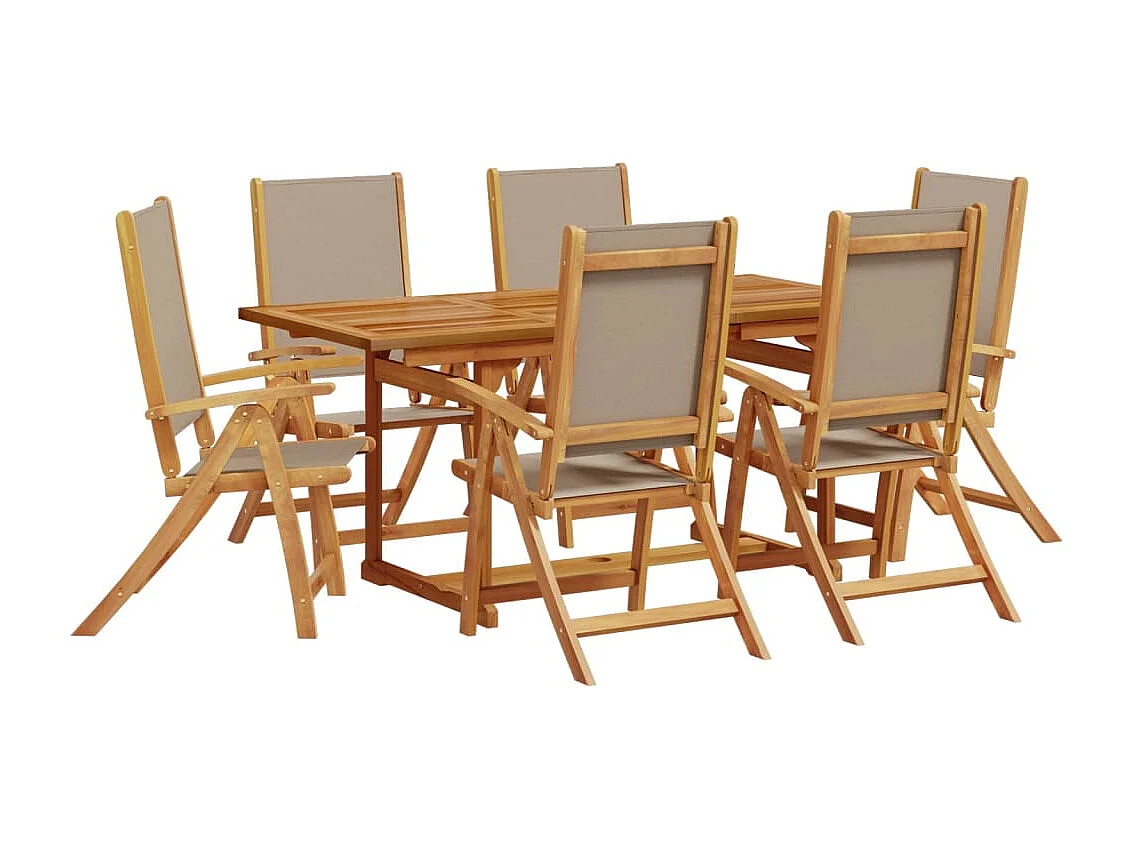 7 pcs conjunto de jantar para jardim acácia maciça e textilene