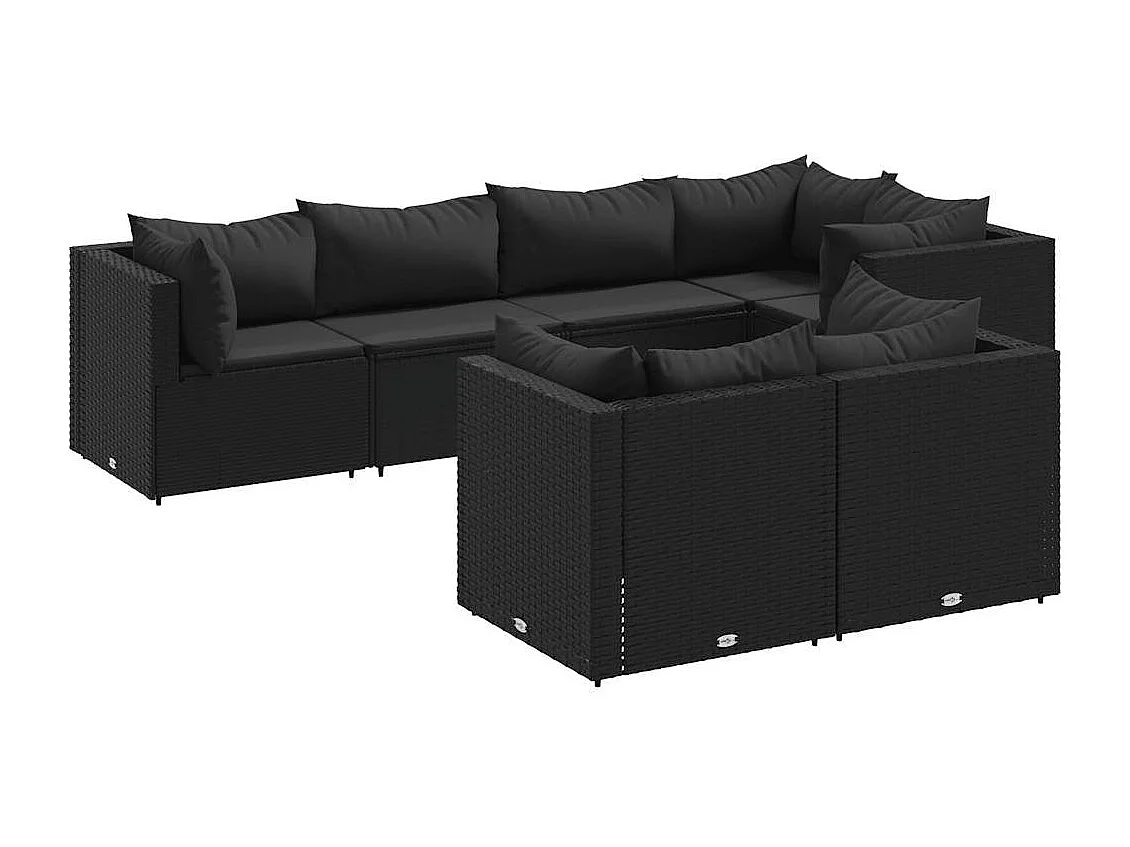 Salon de jardin 7 pcs avec coussins Noir Résine tressée