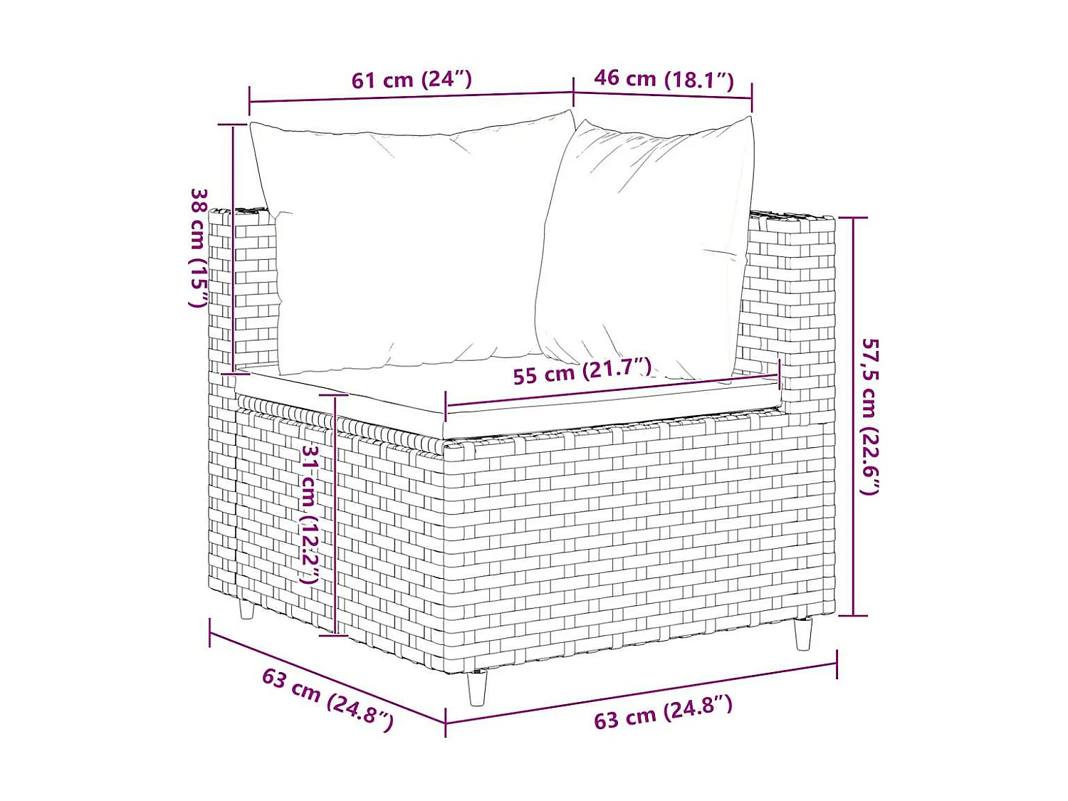 Salon de jardin 7 pcs avec coussins Noir Résine tressée