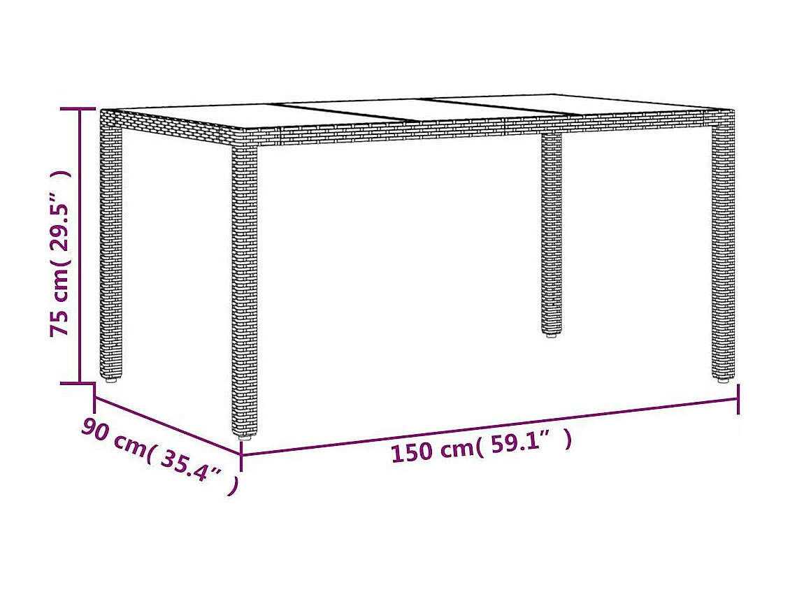 Ensemble à manger de jardin avec coussins 7 pcs rotin et verre