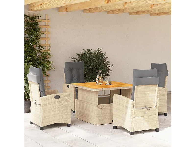 Set da Pranzo da Giardino 5 pz con Cuscini Beige in Polyrattan