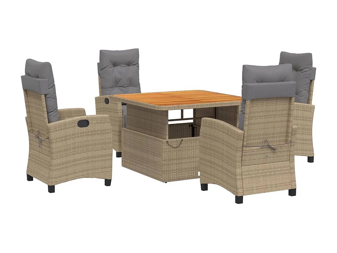 5 pcs conjunto de jantar p/ jardim com almofadões vime PE bege