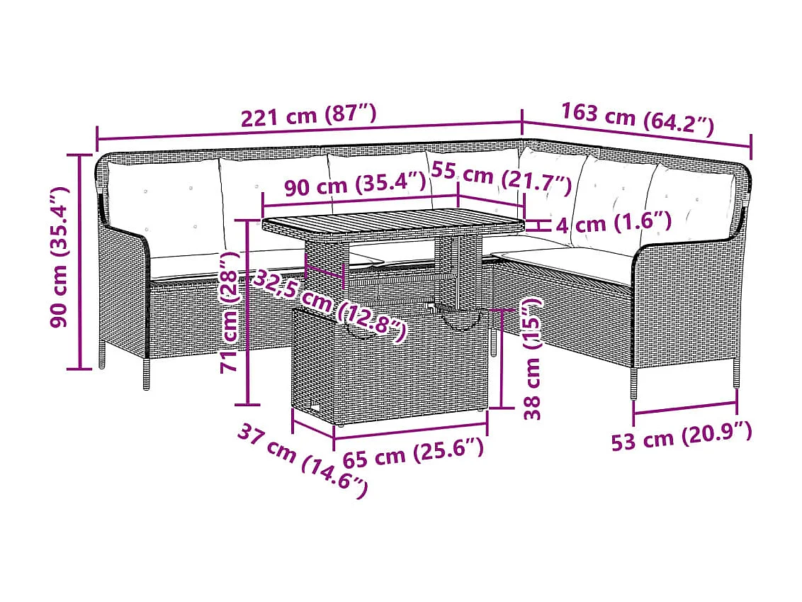 2 pcs conjunto de sofás p/ jardim com almofadões vime PE bege