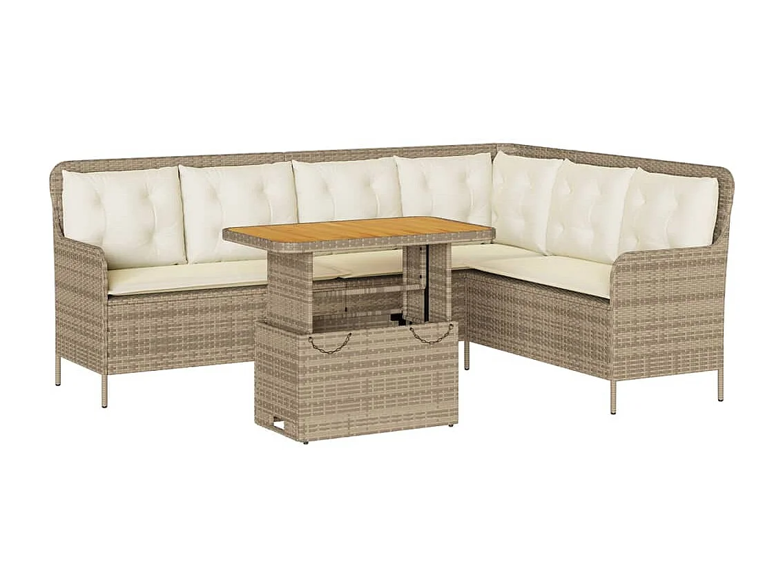 2-delige Loungeset met kussens poly rattan beige
