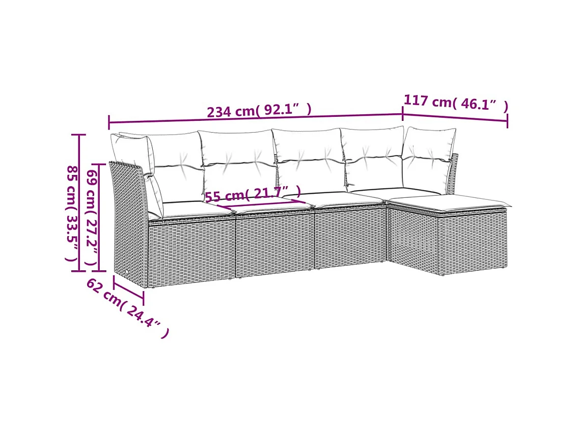 Salon de jardin avec coussins 5 pcs marron résine tressée