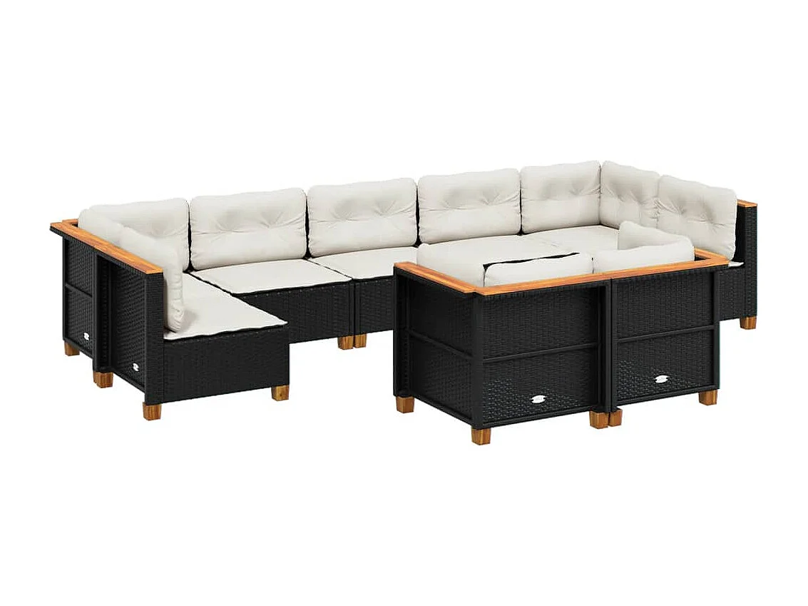 Set Divani da Giardino 9 pz con Cuscini Nero in Polyrattan