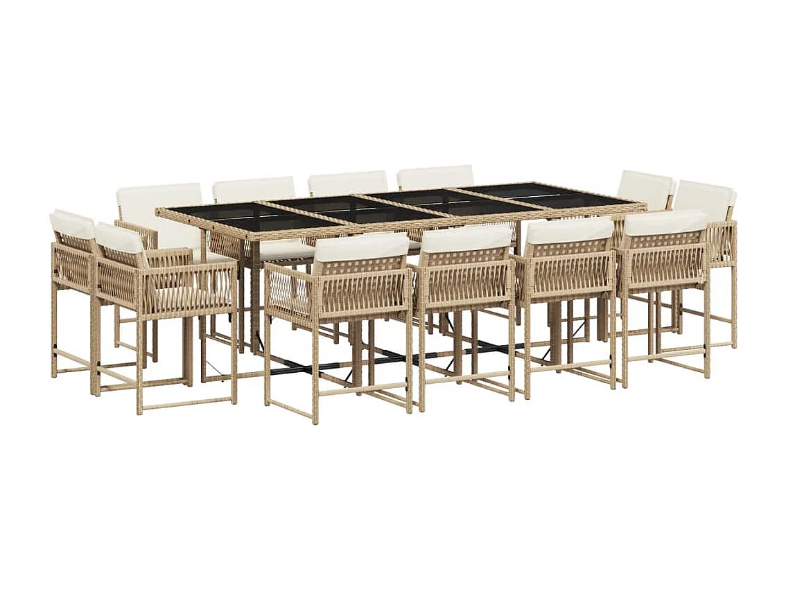 Set da Pranzo da Giardino 13 pz con Cuscini Beige in Polyrattan