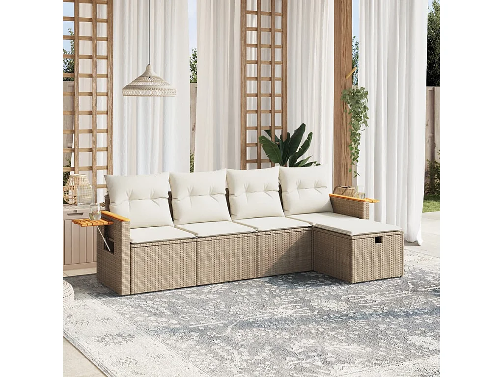 Salon de jardin avec coussins 5 pcs beige résine tressée