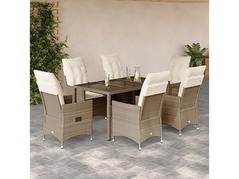 7-delige Tuinset met kussens poly rattan beige