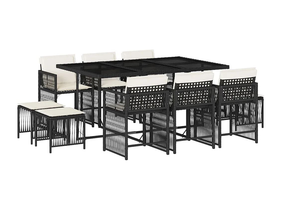 Ensemble à manger de jardin 11 pcs coussins noir résine tressée