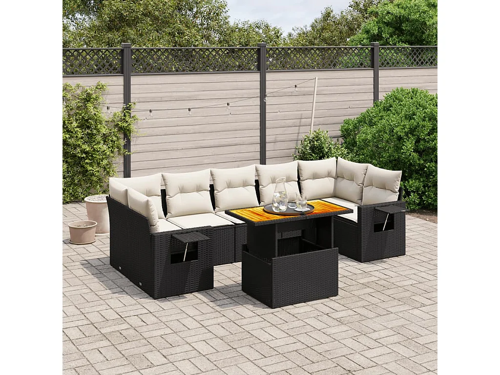 8-tlg. Garten-Sofagarnitur mit Kissen Schwarz Poly Rattan