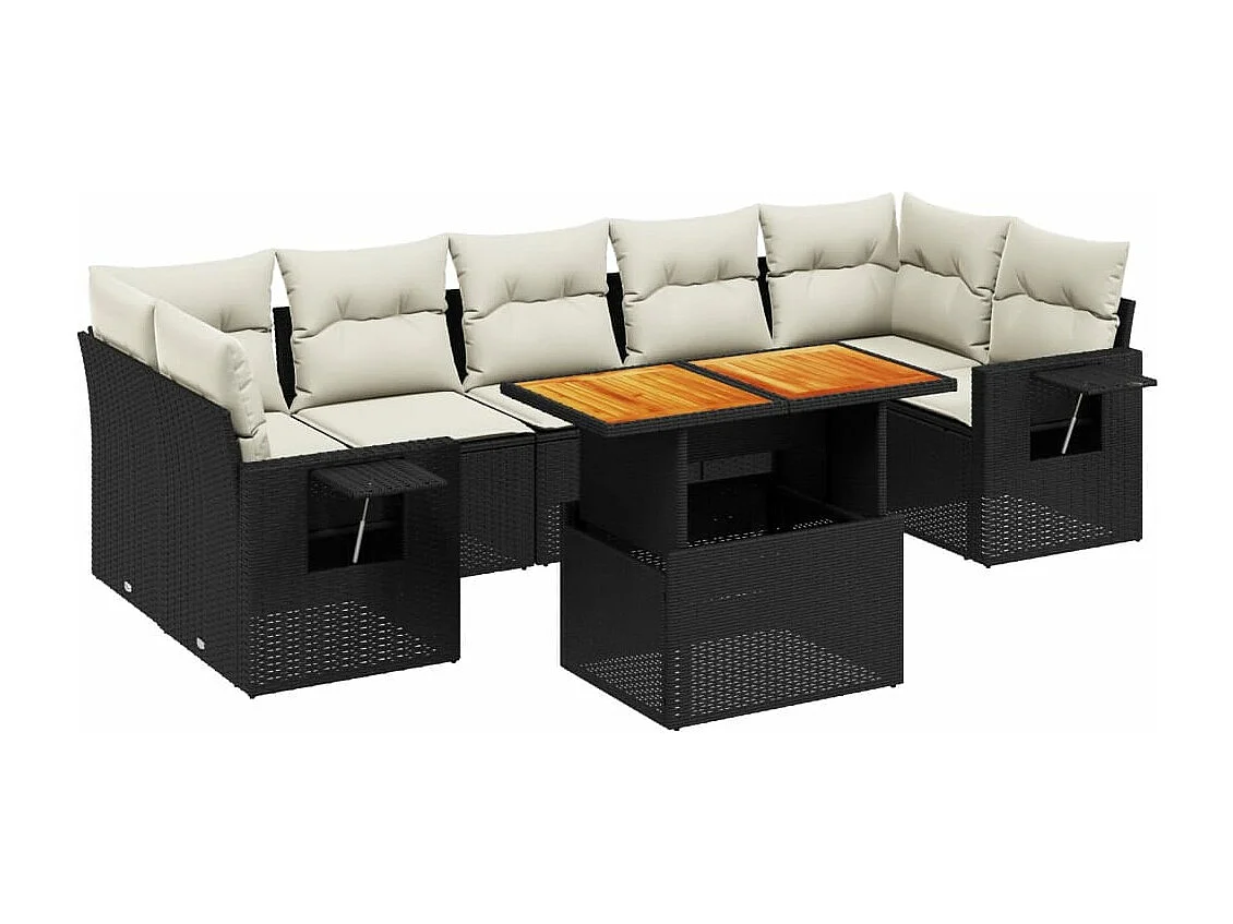 8-tlg. Garten-Sofagarnitur mit Kissen Schwarz Poly Rattan