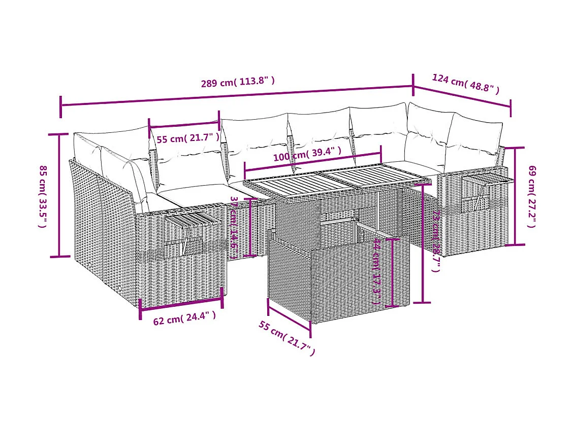 8-tlg. Garten-Sofagarnitur mit Kissen Schwarz Poly Rattan