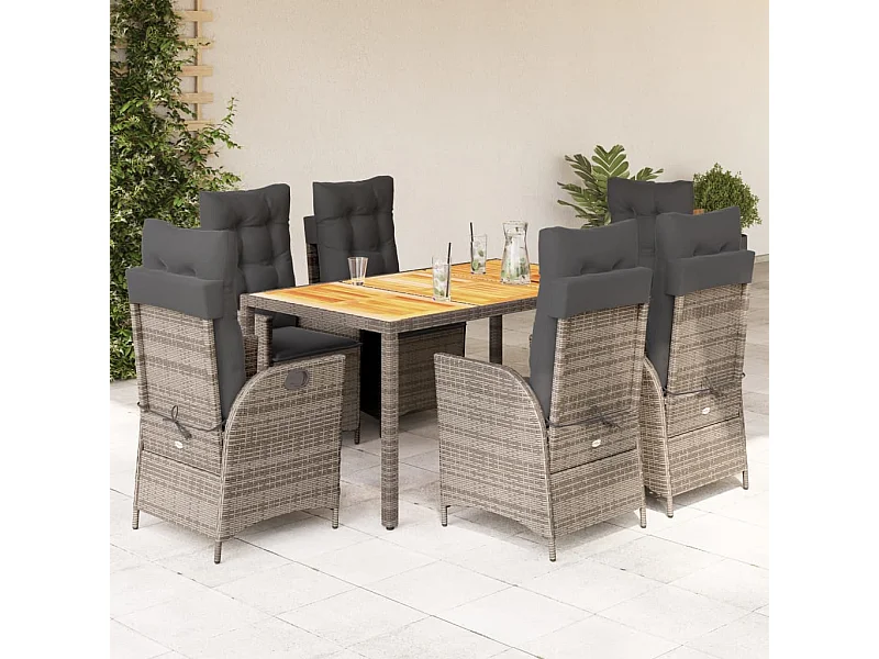Ensemble à manger de jardin et coussins 7 pcs gris rotin