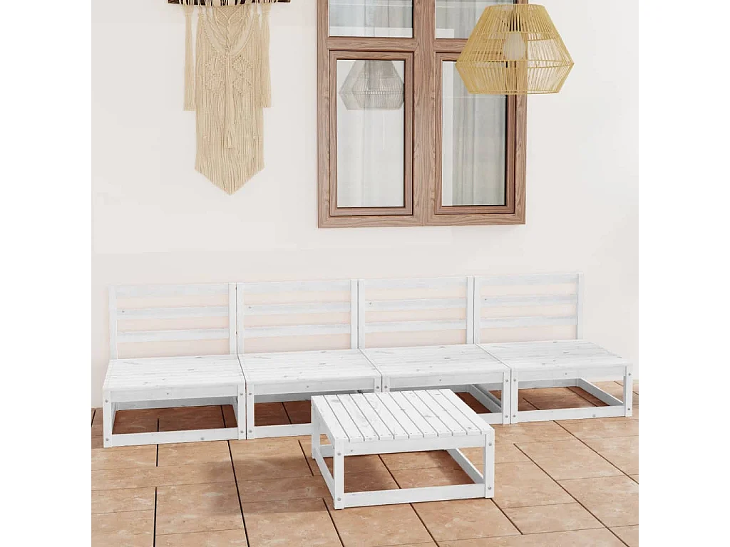 Salon de jardin 5 pcs Blanc Bois de pin massif