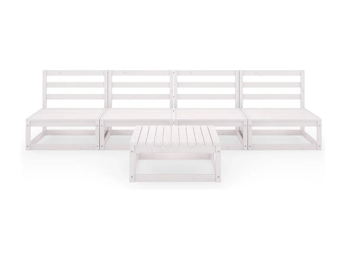 Salon de jardin 5 pcs Blanc Bois de pin massif