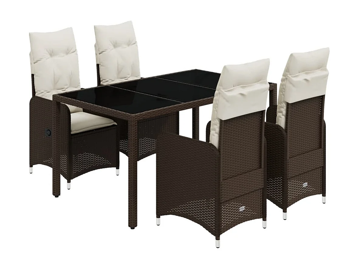 Ensemble de bistro de jardin 5 pcs coussins marron poly rotin