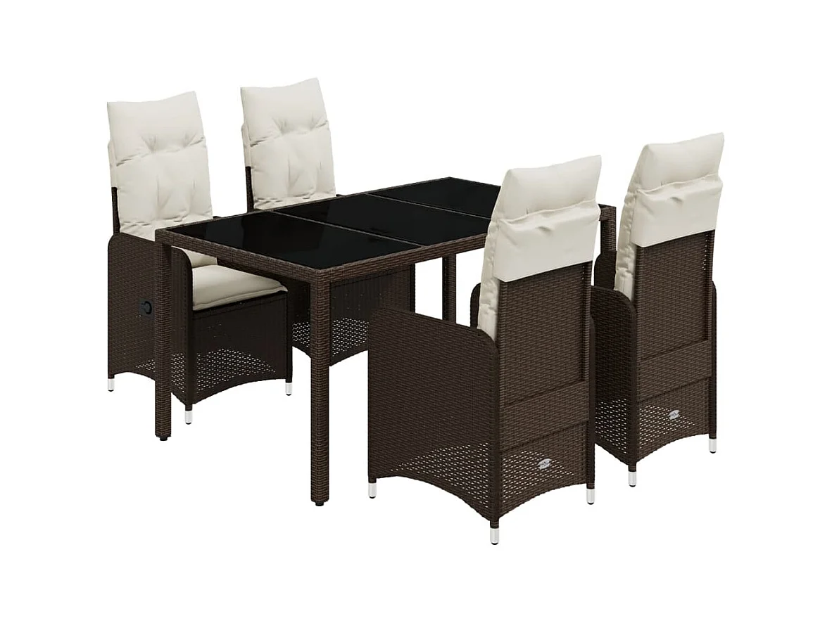 5-delige Bistroset met kussens poly rattan bruin
