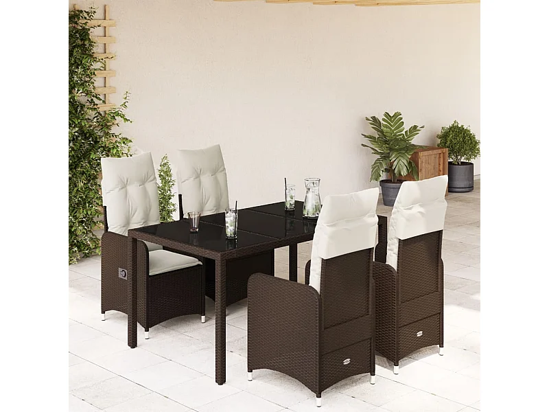 Ensemble de bistro de jardin 5 pcs coussins marron poly rotin