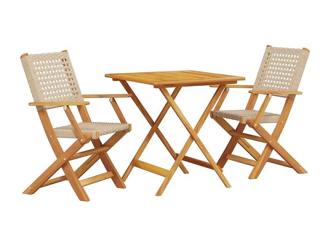 Juego de bistro de 3 piezas ratán PE y madera maciza beige