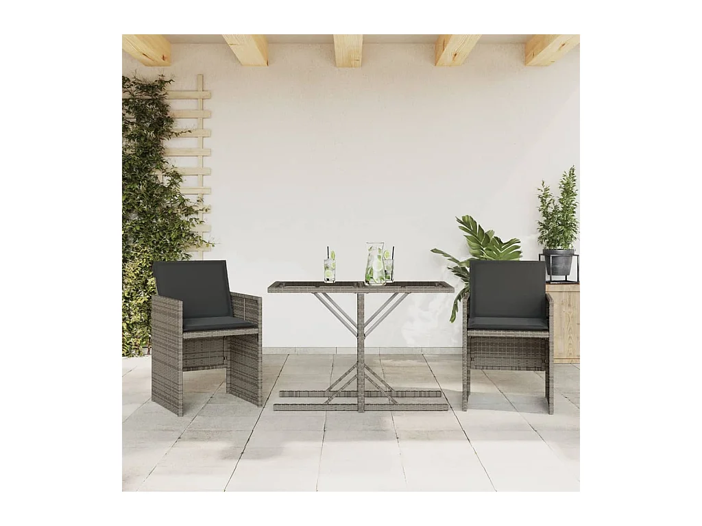 Ensemble de bistro 3 pcs avec coussins gris résine tressée