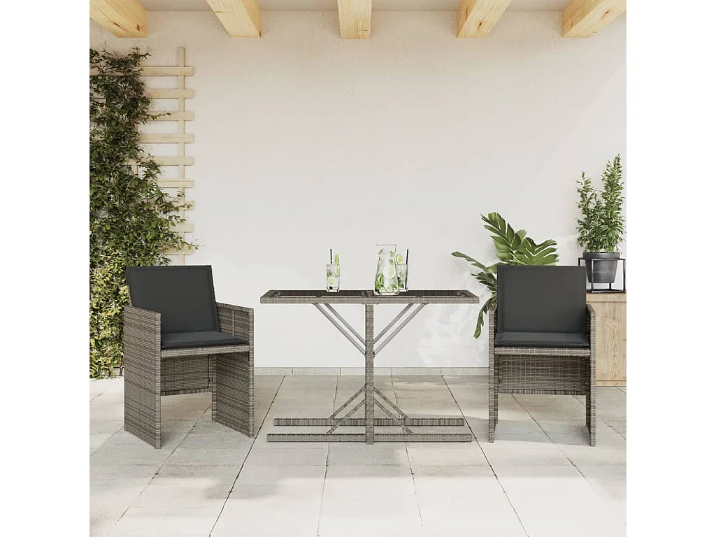 Ensemble de bistro 3 pcs avec coussins gris résine tressée